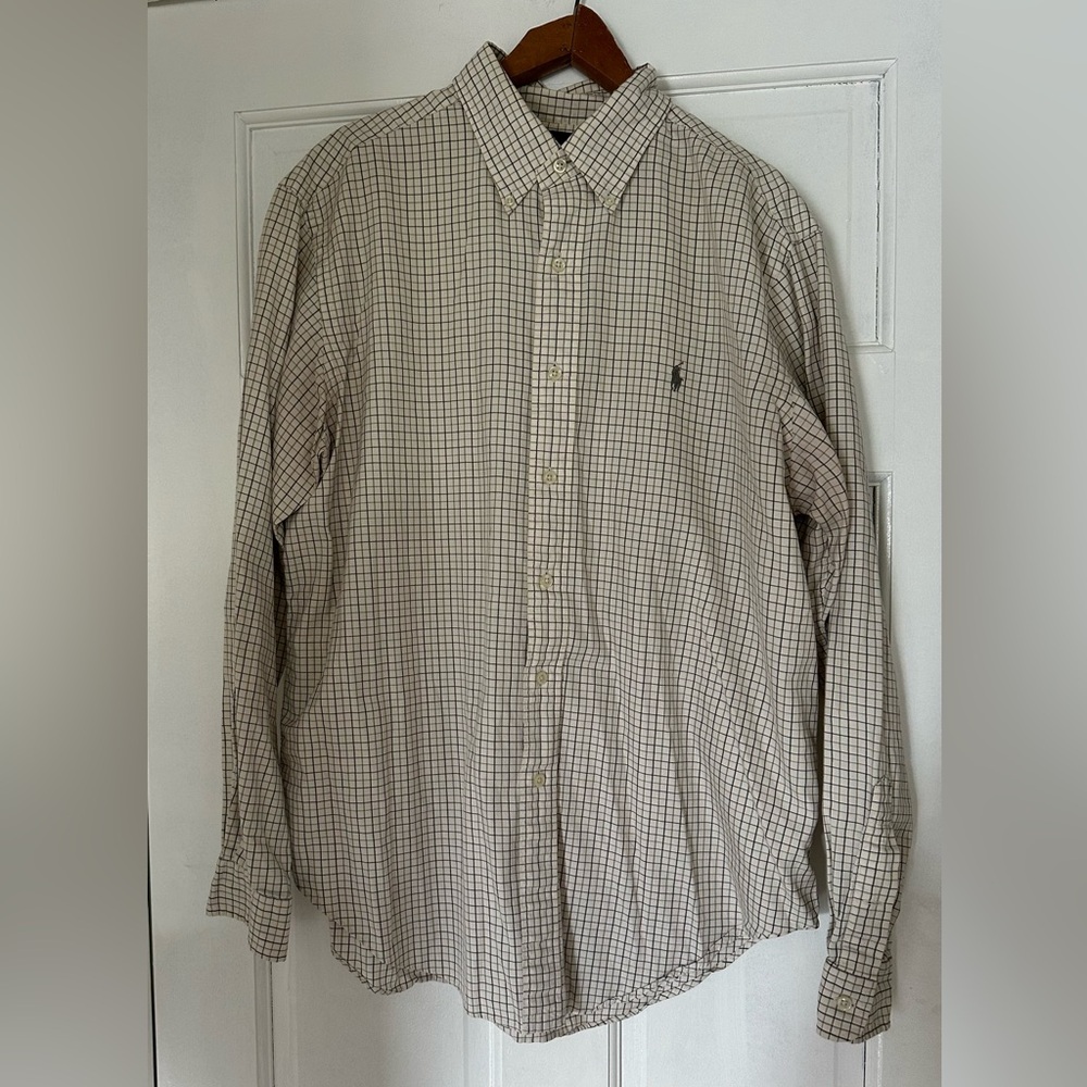 Polo Ralph Lauren Classic White & Gray Long Sleeve Button Down Shirt Men’s Large